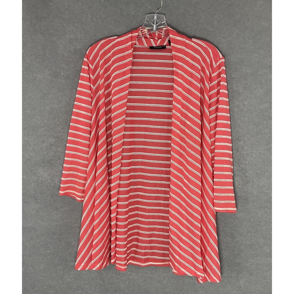 Susan Graver‎ Weekend 1X Coral Stripes Open Front Lightweight Resort Nautical